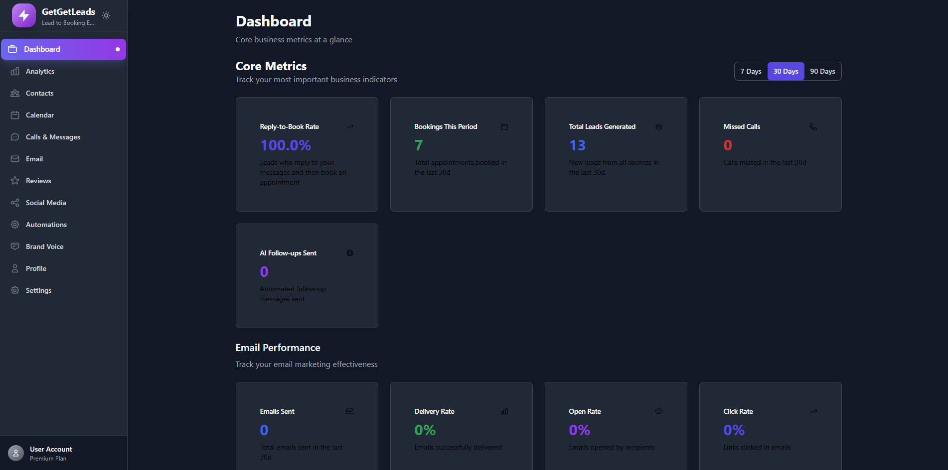 GetGetLeads Dashboard